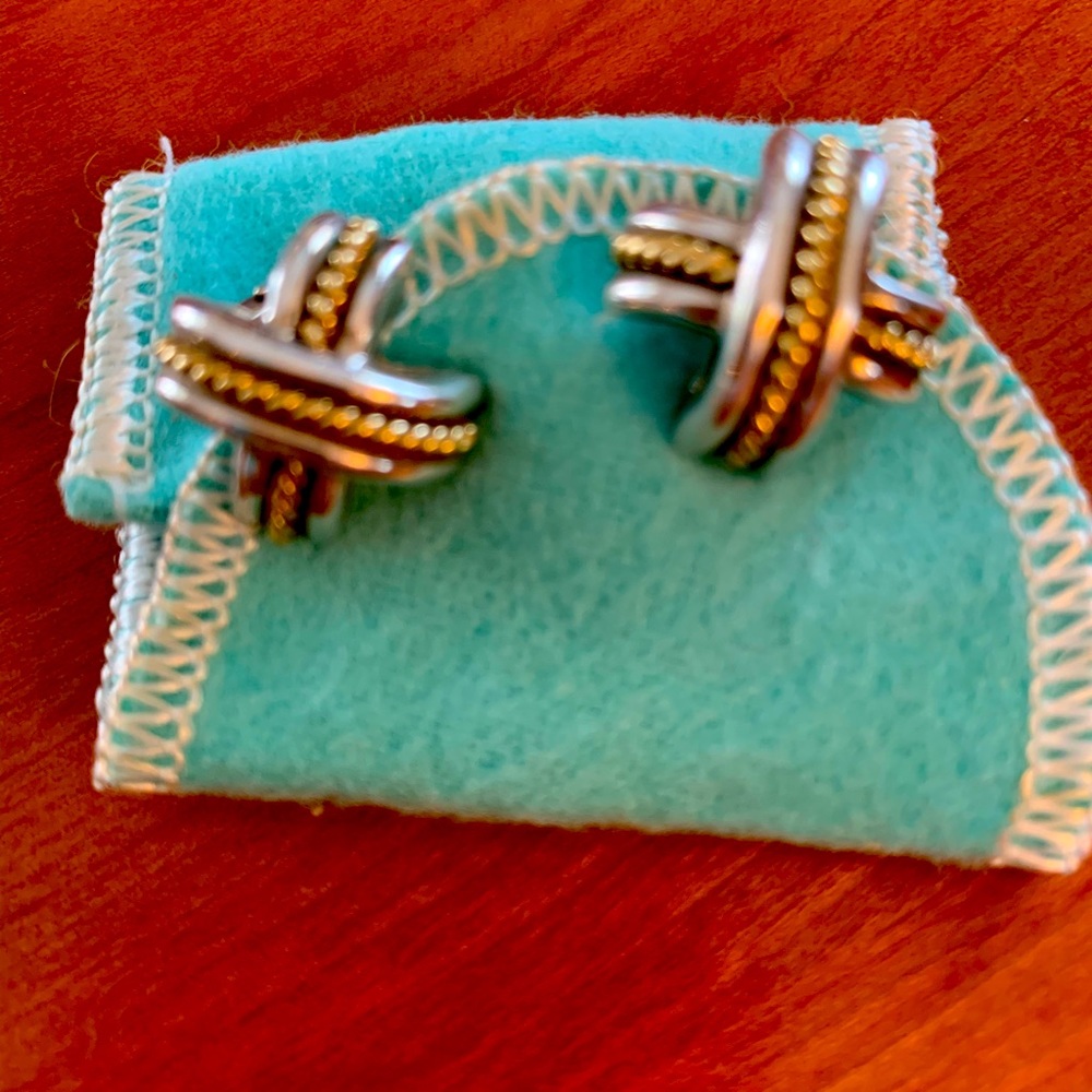Tiffany&Co Sterling Silver and 18carat Gold clip on Sig X earrings.